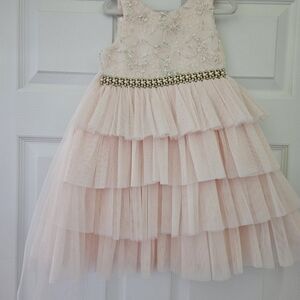 American Princess Blush Pink Tiered Dress with Floral Details